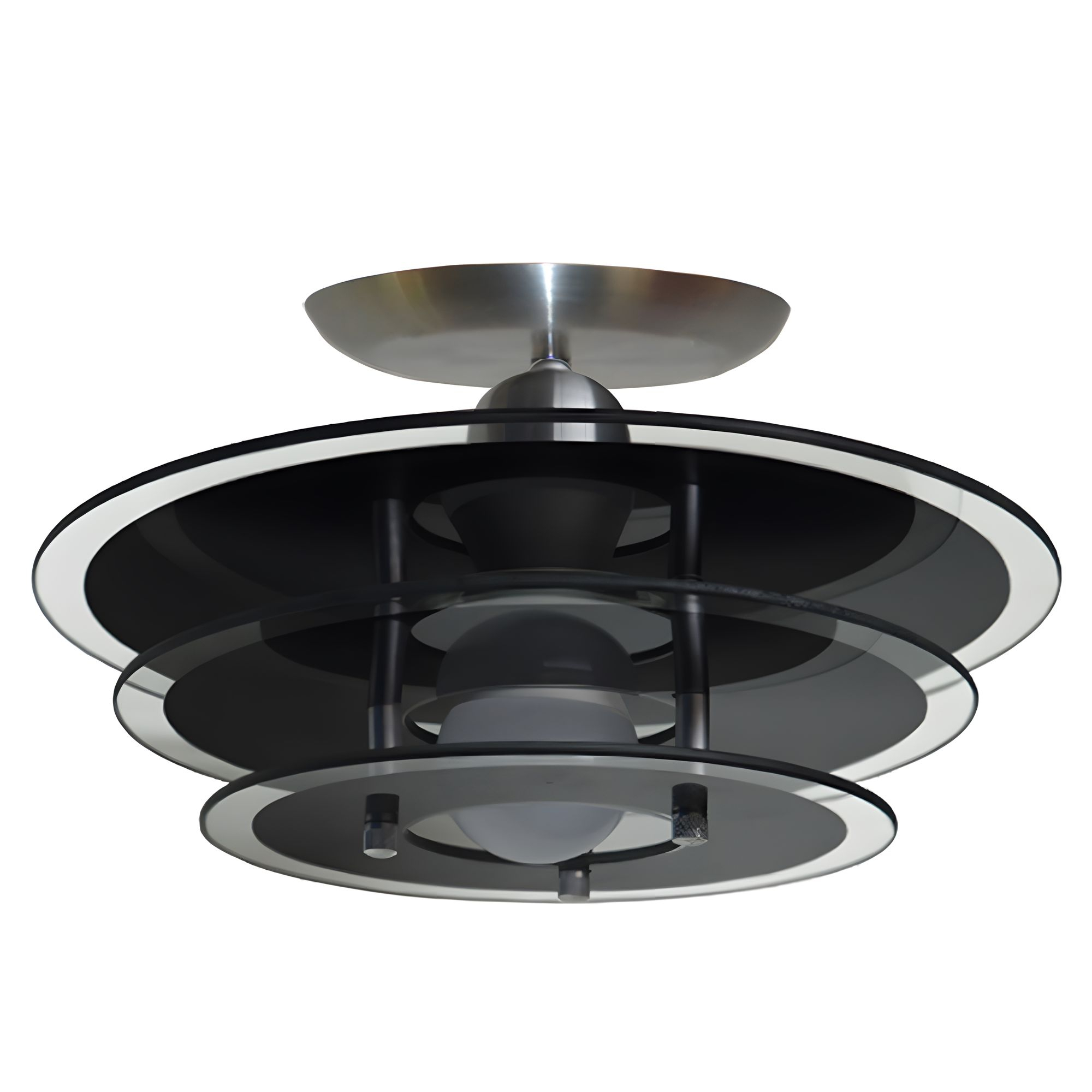 Lustre Luminária Plafon Redondo com 03 Vidros na cor Preto Ideal para Sala, Quarto, Cozinha, Banheiro - 30cm
