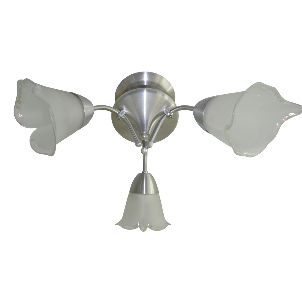 Lustre Luminária de Teto com 03 hastes e 03 tulipas de vidro - Para 03 lâmpadas Padrão E27 Bivolt 110v / 220v