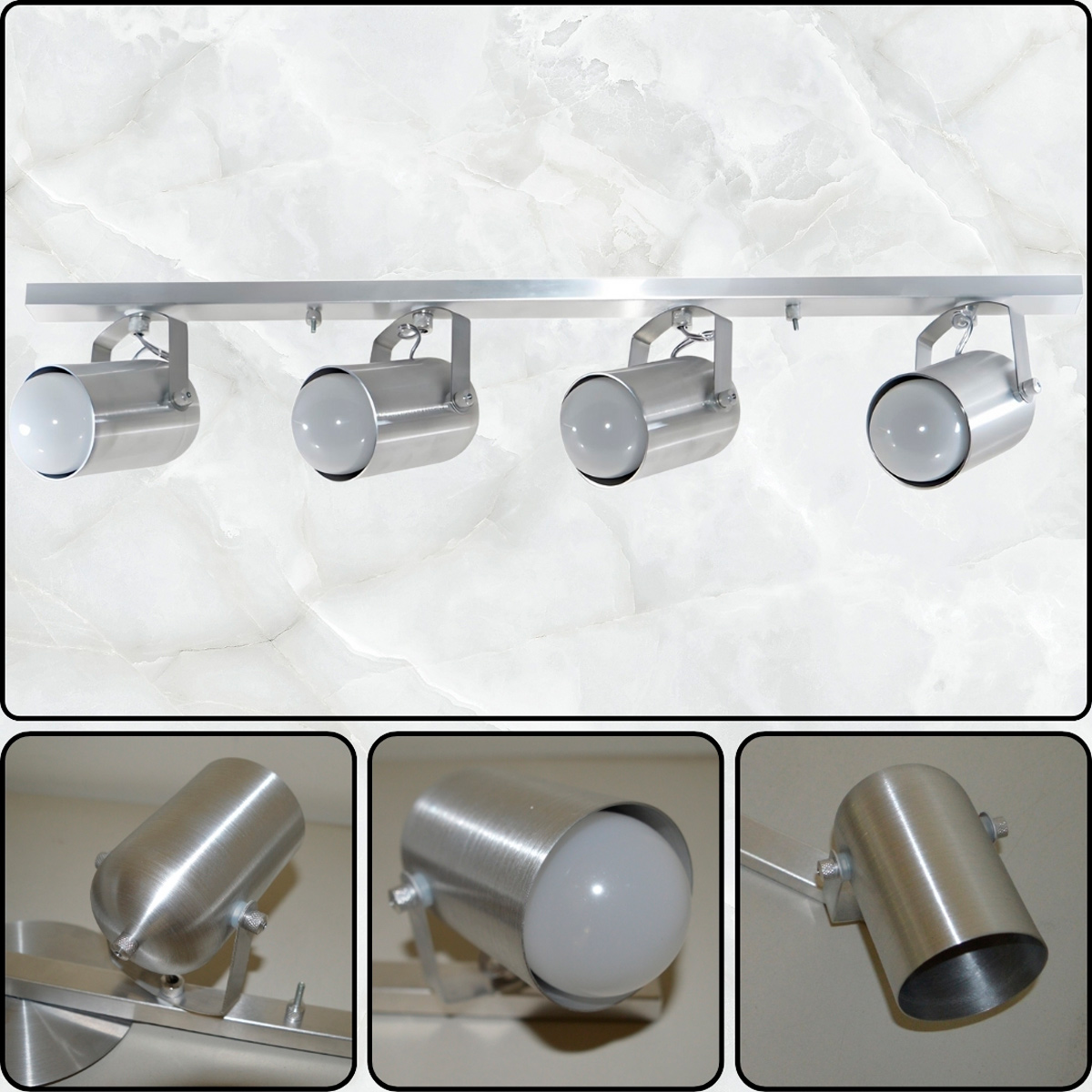 Trilho de 65cm com 04 Spots para 04 lâmpadas padrão E27 - Ideal para Sala, Quarto, Cozinha, Comércio - Bivolt 110v/220v - Alumínio Escovado