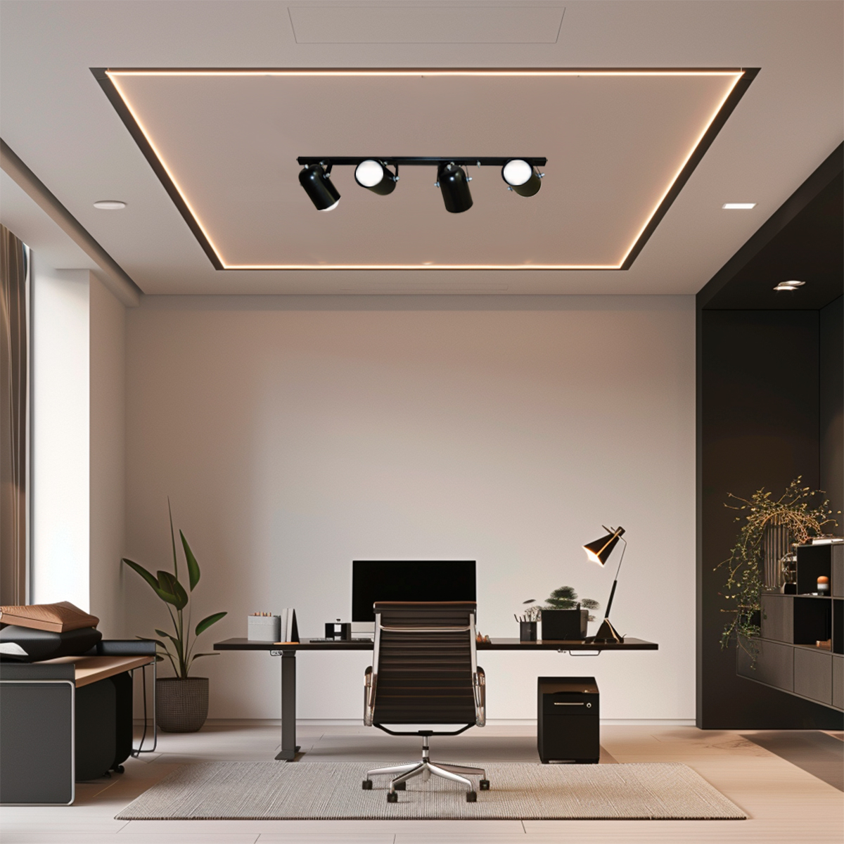 Trilho de 65cm com 04 Spots para 04 lâmpadas padrão E27 - Ideal para Sala, Quarto, Cozinha, Comércio - Bivolt 110v/220v - Alumínio Escovado