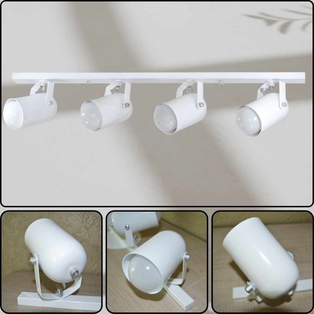 Trilho de 65cm com 04 Spots para 04 lâmpadas padrão E27 - Ideal para Sala, Quarto, Cozinha, Comércio - Bivolt 110v/220v - Branco
