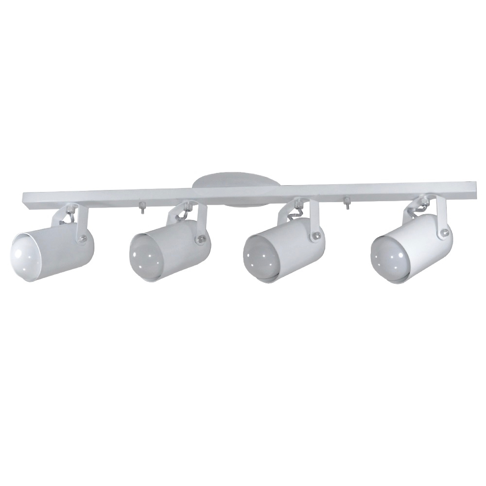 Trilho de 65cm com 04 Spots para 04 lâmpadas padrão E27 - Ideal para Sala, Quarto, Cozinha, Comércio - Bivolt 110v/220v - Branco