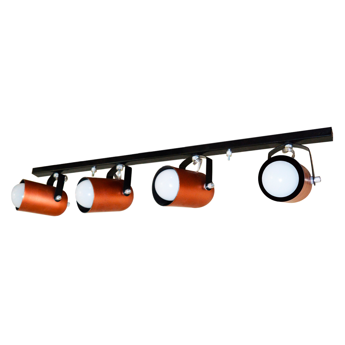 Trilho de 65cm com 04 Spots para 04 lâmpadas padrão E27 - Ideal para Sala, Quarto, Cozinha, Comércio - Bivolt 110v/220v - Preto com Cobre
