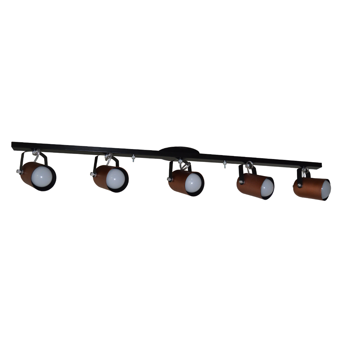 Trilho de 95cm com 05 Spots para 05 lâmpadas padrão E27 - Ideal para Sala, Quarto, Cozinha, Comércio - Bivolt 110v/220v - Preto com Cobre
