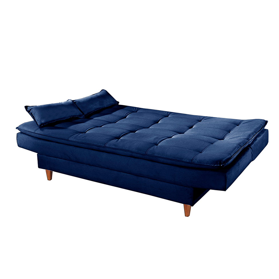 Sofá-Cama Casal 3 Lugares Dinorá Suede Azul