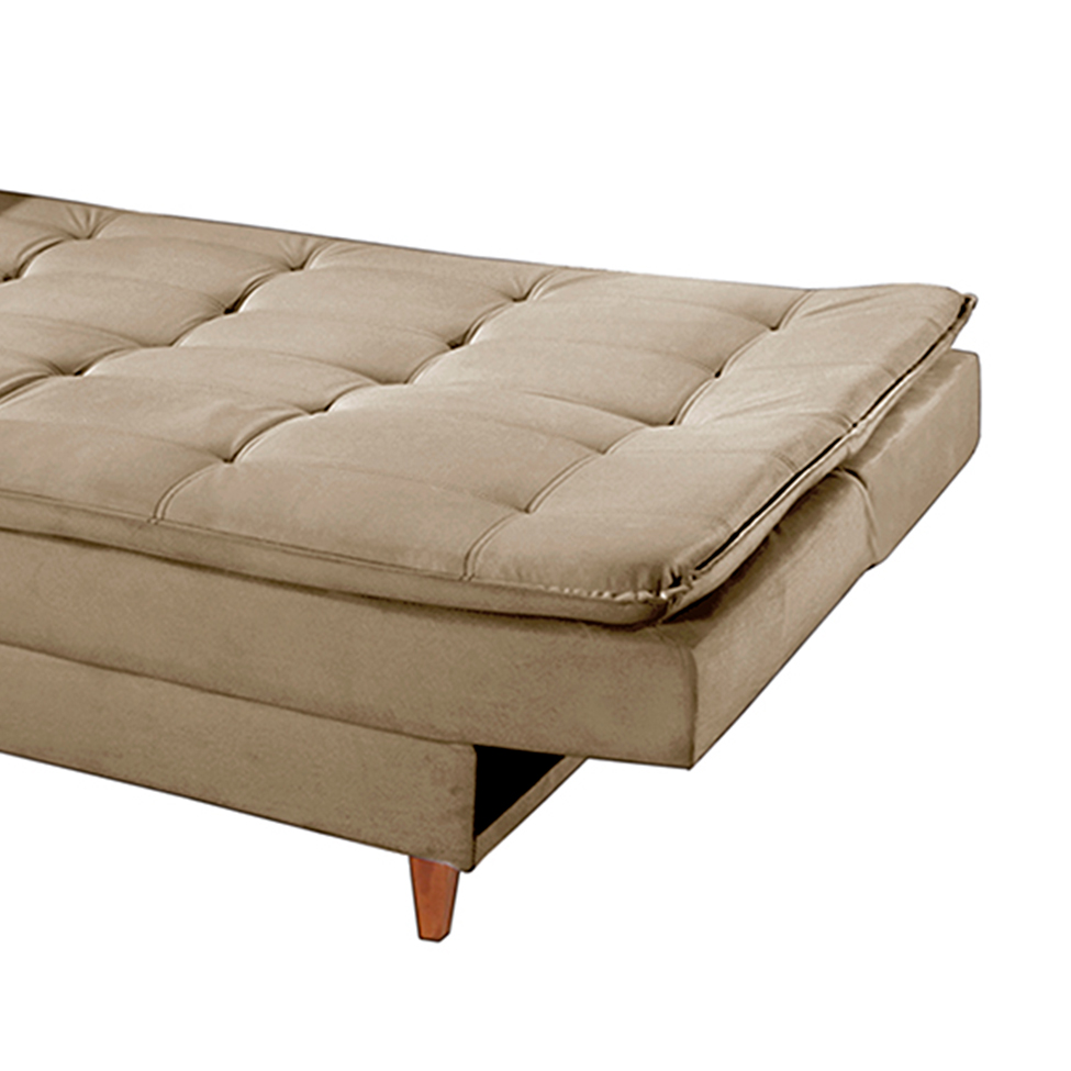 Sofá-Cama Casal 3 Lugares Dinorá Suede Bege