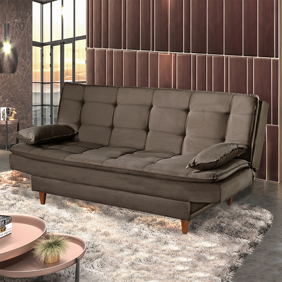 Sofá-Cama Casal 3 Lugares Dinorá Suede Capuccino