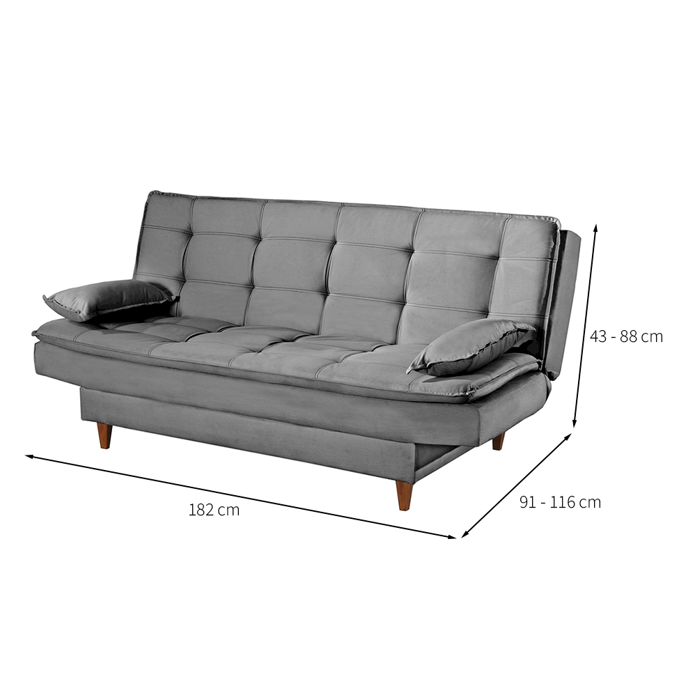Sofá-Cama Casal 3 Lugares Dinorá Suede Cinza