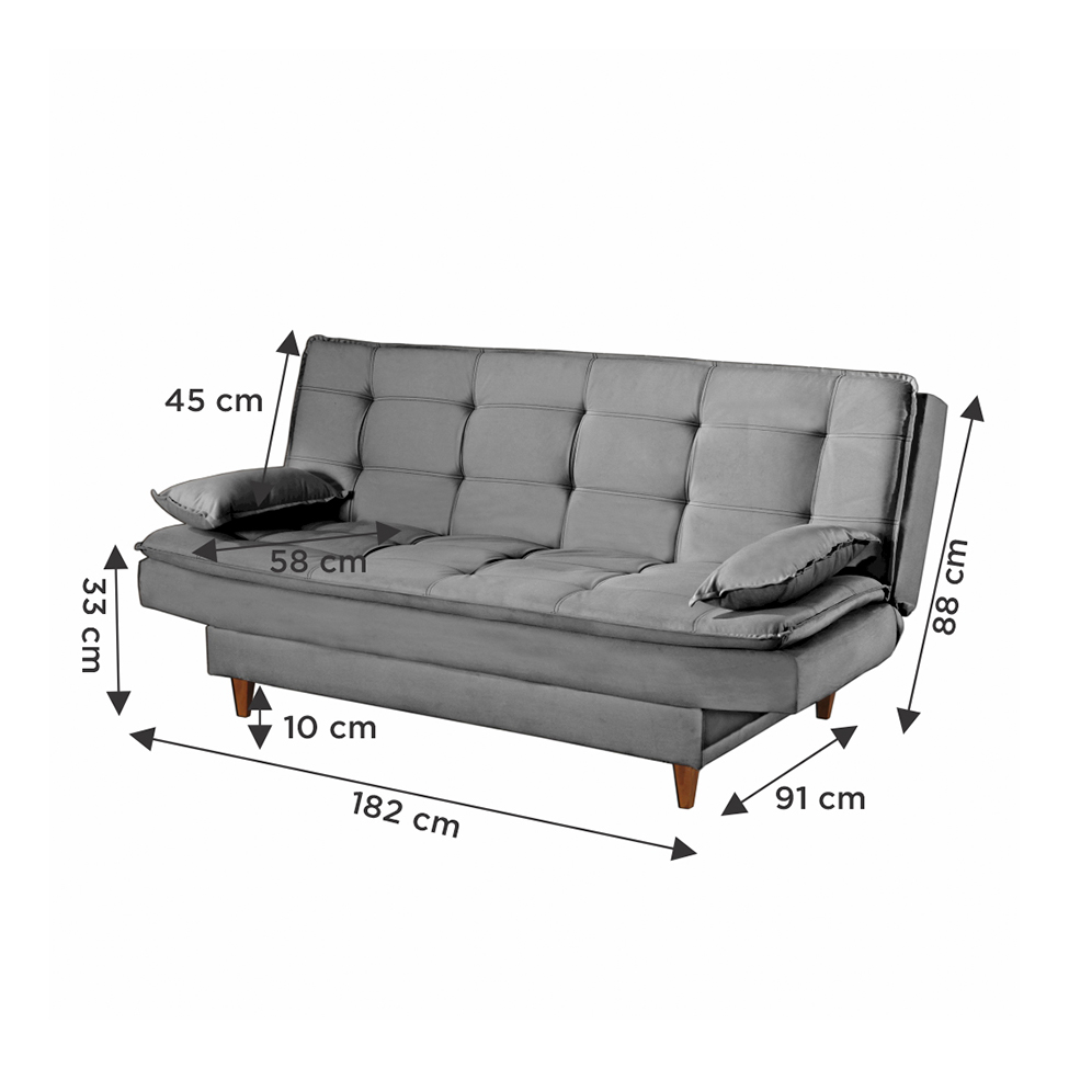 Sofá-Cama Casal 3 Lugares Dinorá Suede Cinza