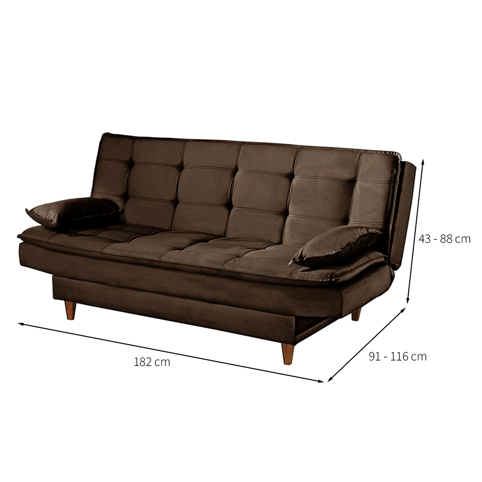 Sofá-Cama Casal 3 Lugares Dinorá Suede Marrom