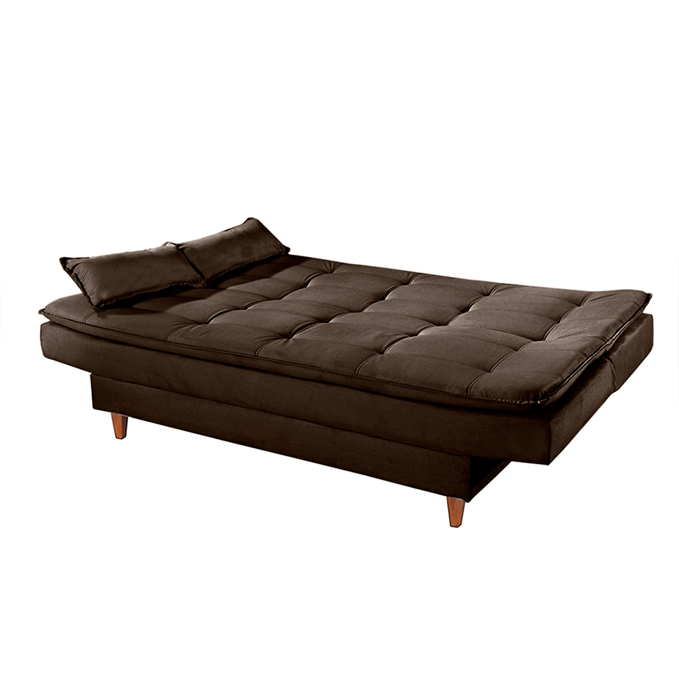 Sofá-Cama Casal 3 Lugares Dinorá Suede Marrom