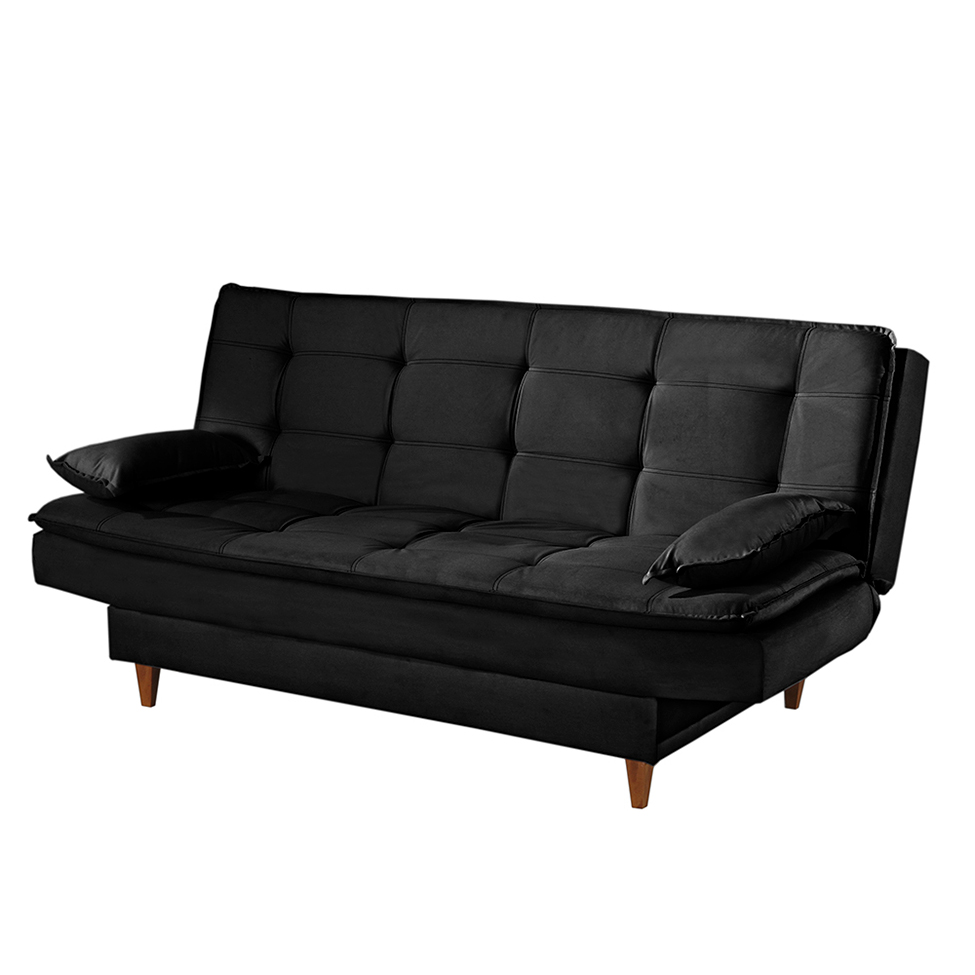 Sofá-Cama Casal 3 Lugares Dinorá Suede Preto