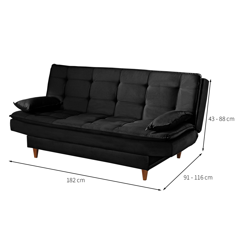 Sofá-Cama Casal 3 Lugares Dinorá Suede Preto