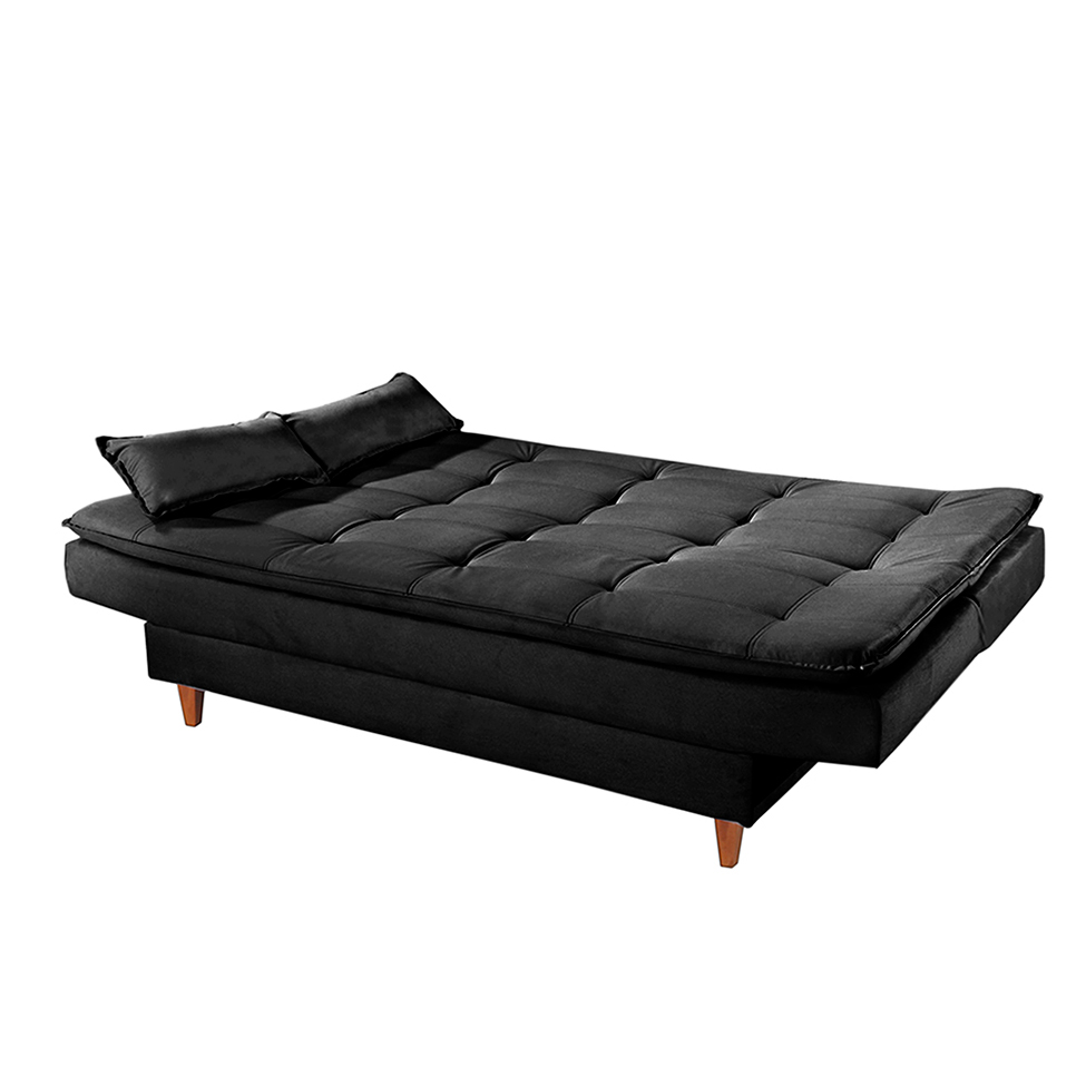 Sofá-Cama Casal 3 Lugares Dinorá Suede Preto