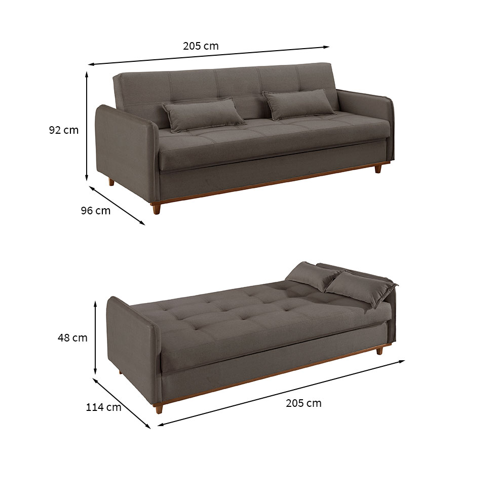 Sofá-Cama Casal 3 Lugares Ipanema com Baú Linho Marrom