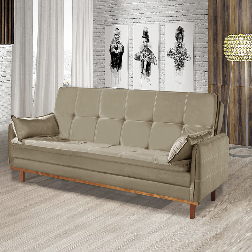 Sofá-Cama Casal 3 Lugares Tokio Suede Bege