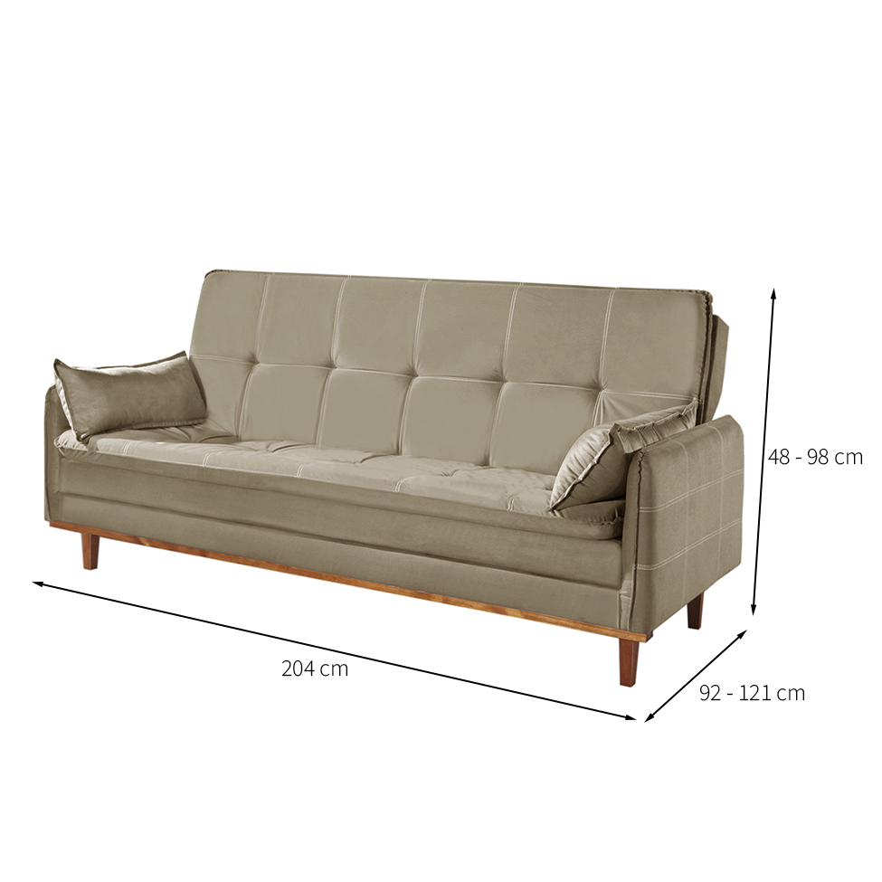 Sofá-Cama Casal 3 Lugares Tokio Suede Bege