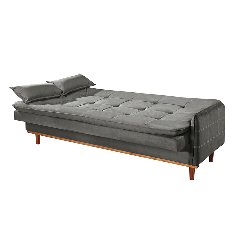 Sofá-Cama Casal 3 Lugares Tokio Suede Cinza