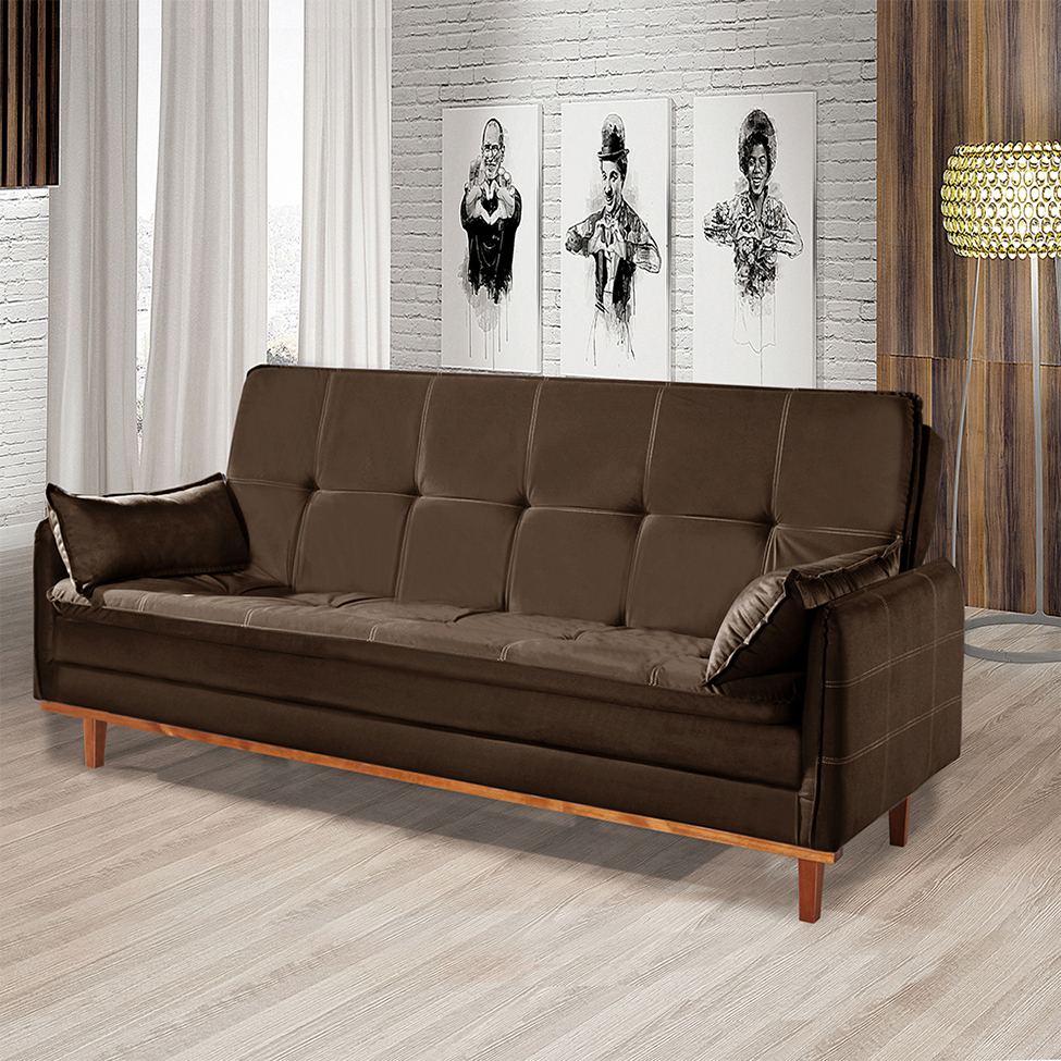 Sofá-Cama Casal 3 Lugares Tokio Suede Marrom