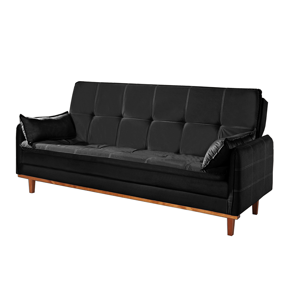 Sofá-Cama Casal 3 Lugares Tokio Suede Preto