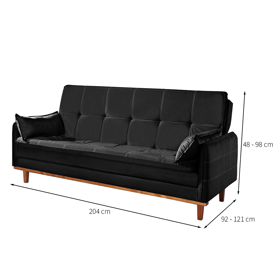 Sofá-Cama Casal 3 Lugares Tokio Suede Preto