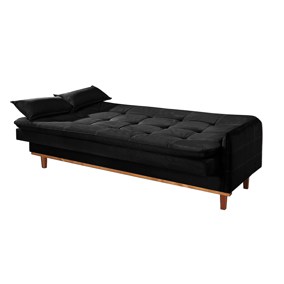 Sofá-Cama Casal 3 Lugares Tokio Suede Preto