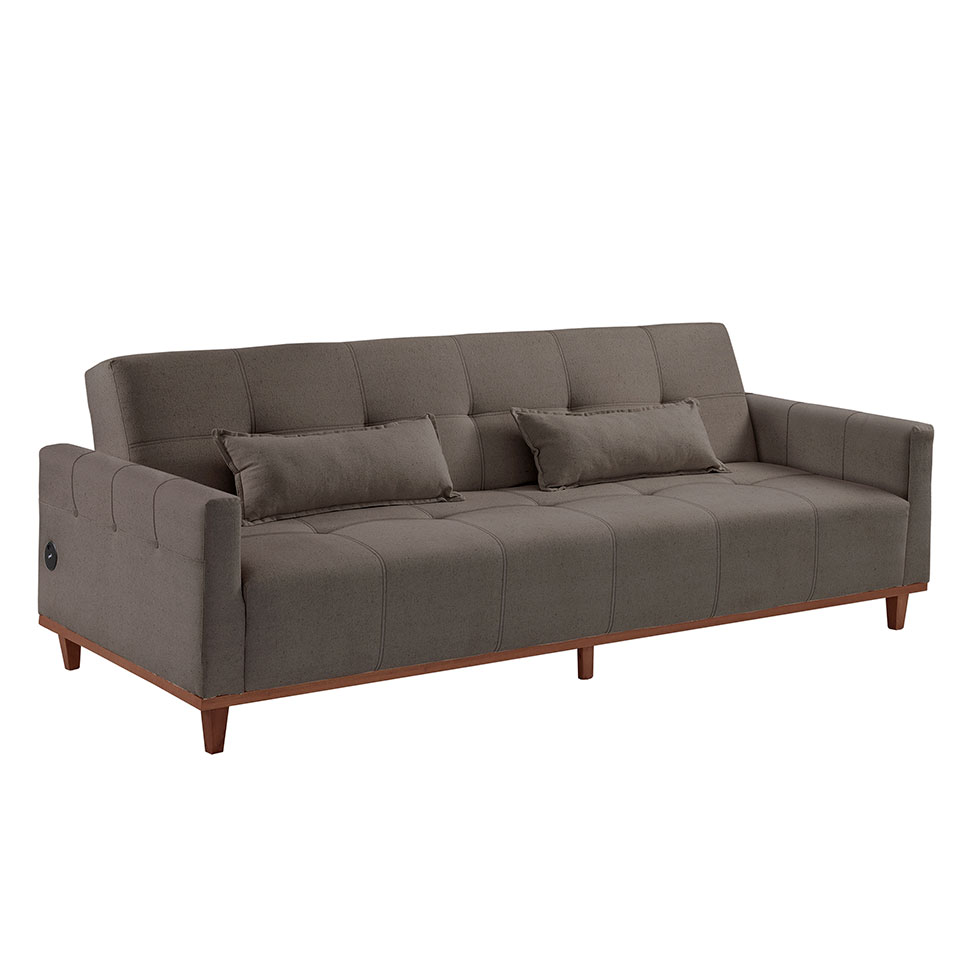 Sofá-Cama Casal 3 Lugares com USB Noronha Linho Avelã