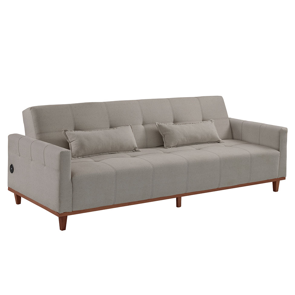 Sofá-Cama Casal 3 Lugares com USB Noronha Linho Bege Claro