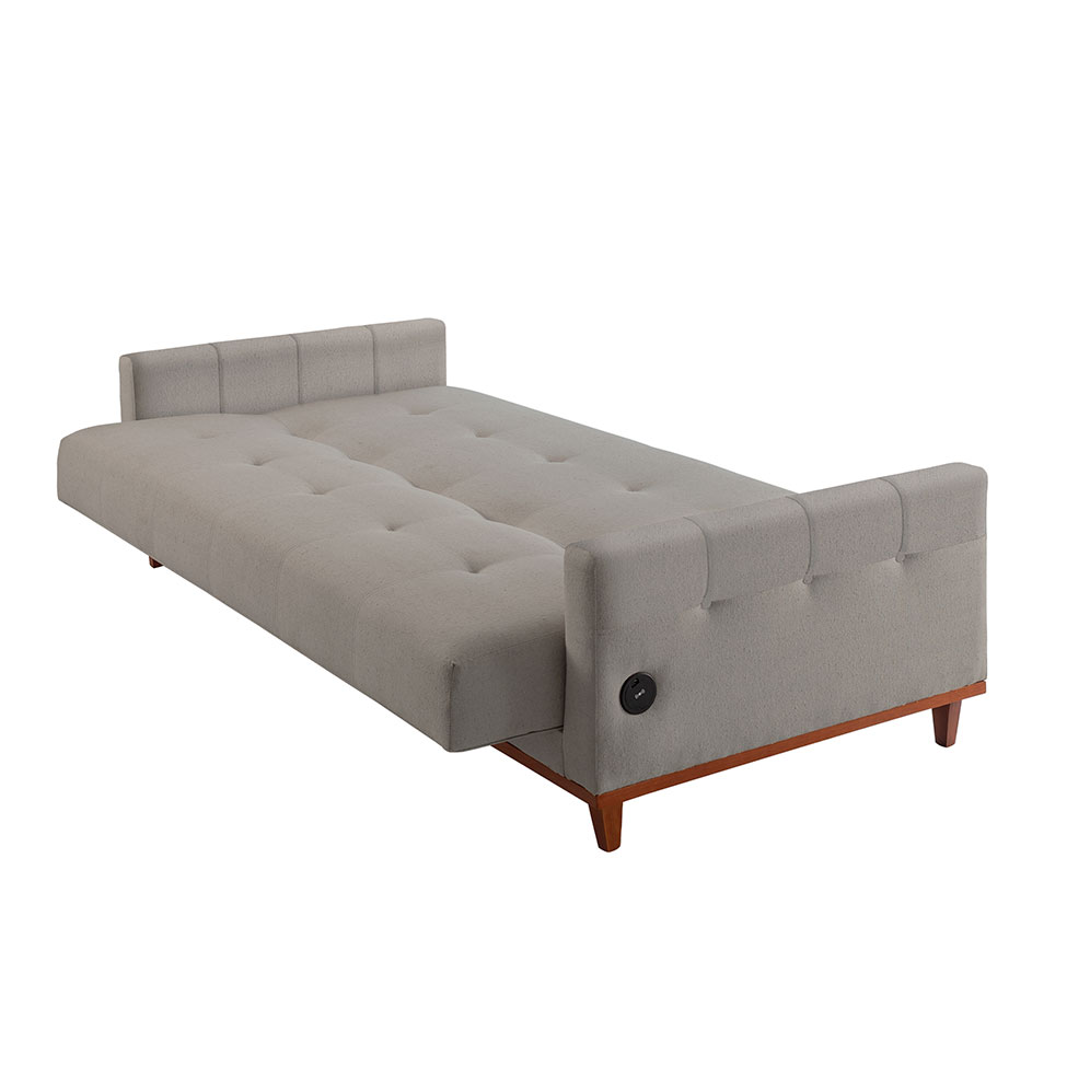 Sofá-Cama Casal 3 Lugares com USB Noronha Linho Bege Claro