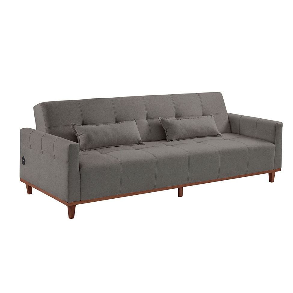 Sofá-Cama Casal 3 Lugares com USB Noronha Linho Cinza