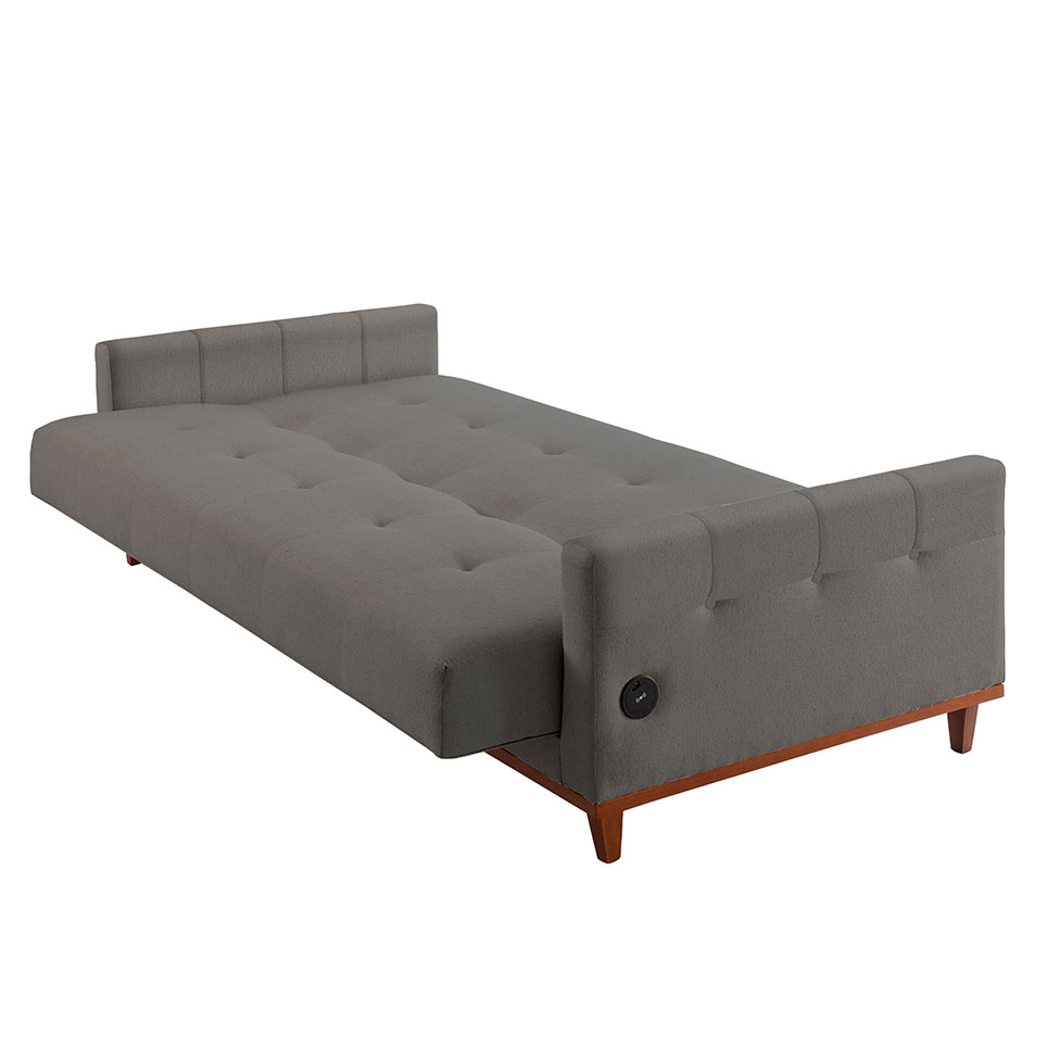 Sofá-Cama Casal 3 Lugares com USB Noronha Linho Cinza