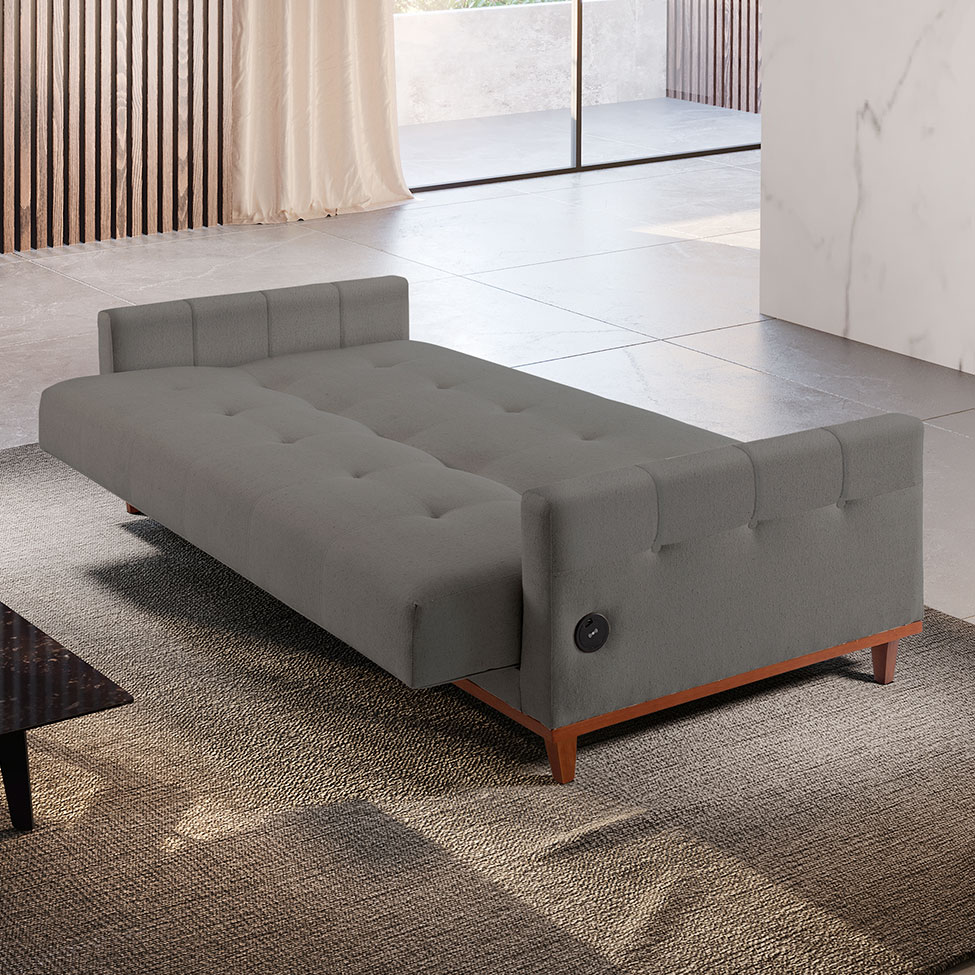 Sofá-Cama Casal 3 Lugares com USB Noronha Linho Cinza