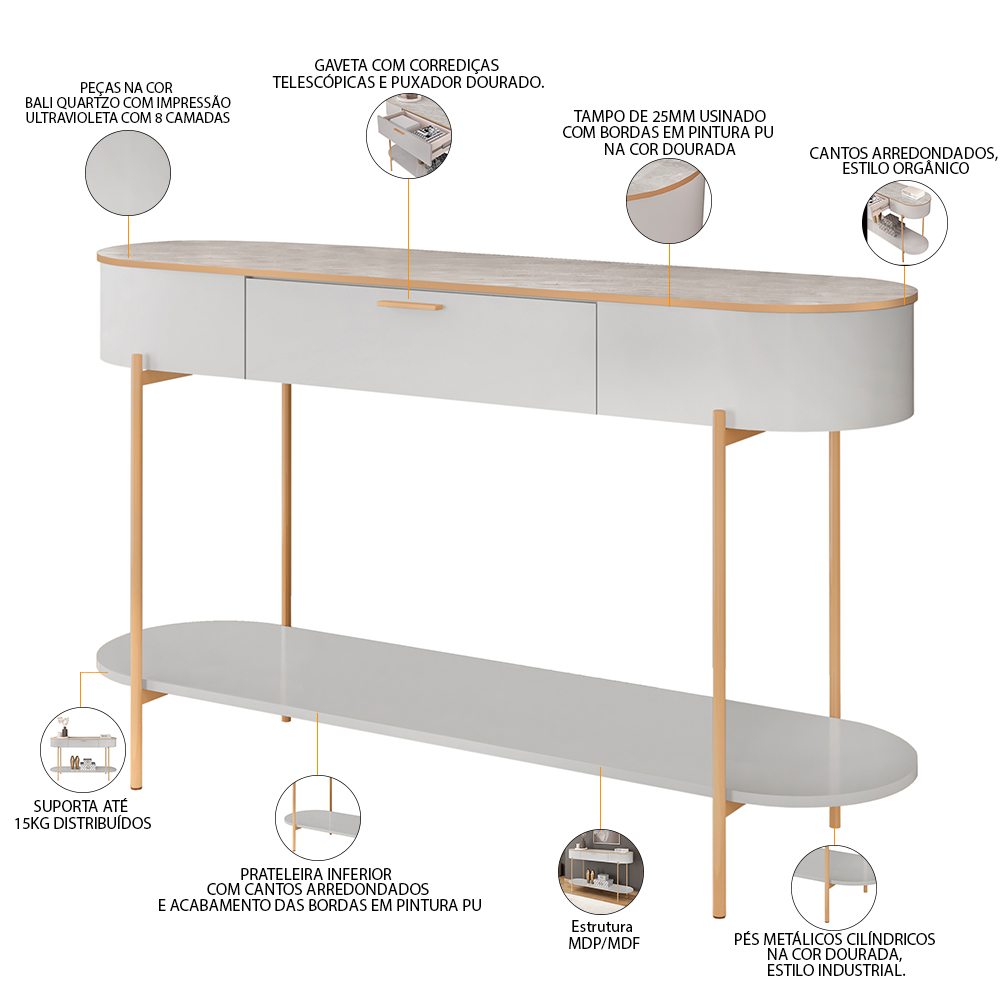 Aparador Beca e Mesa de Centro Giverny Orgânico Industrial D05 Bali Quartzo - Lyam Decor