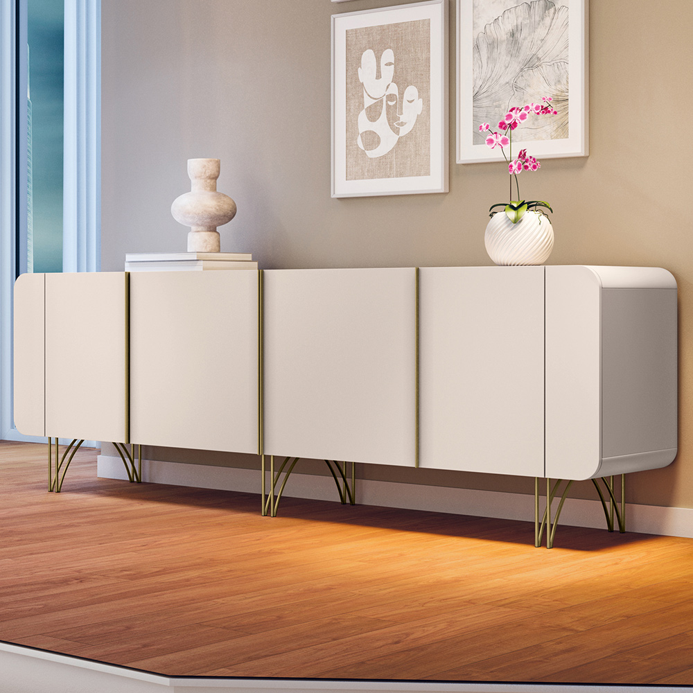 Aparador Buffet Bar Living Para Sala de Estar 04 Portas 220 cm Santiago B01 Off White - Lyam