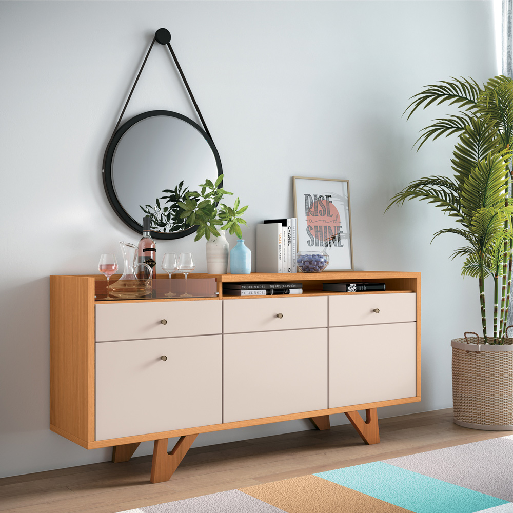 Aparador Buffet Bar Para Sala 02 Portas 02 Gavetas Valentim B01 Cinamomo Off White - Lyam Decor