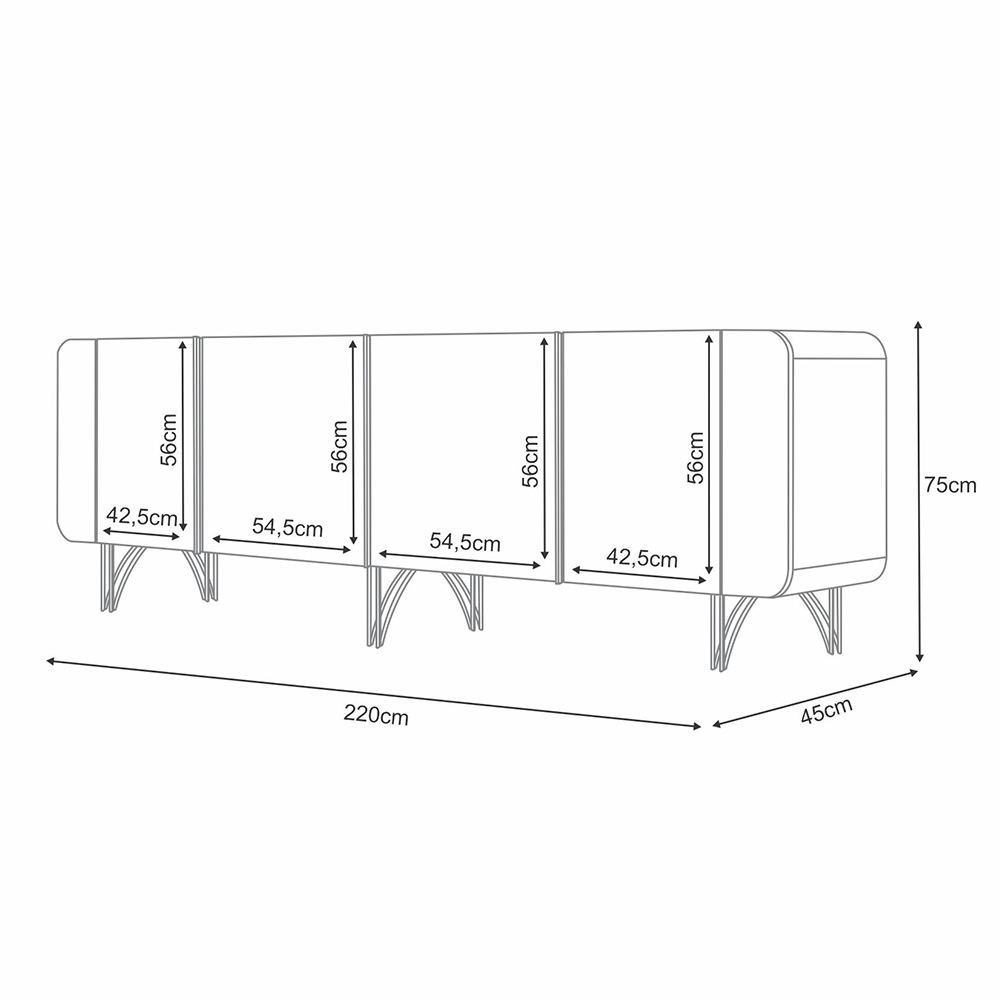 Aparador Buffet Bar Para Sala 04 Portas 220 cm Santiago B01 Off White Cinamomo - Lyam