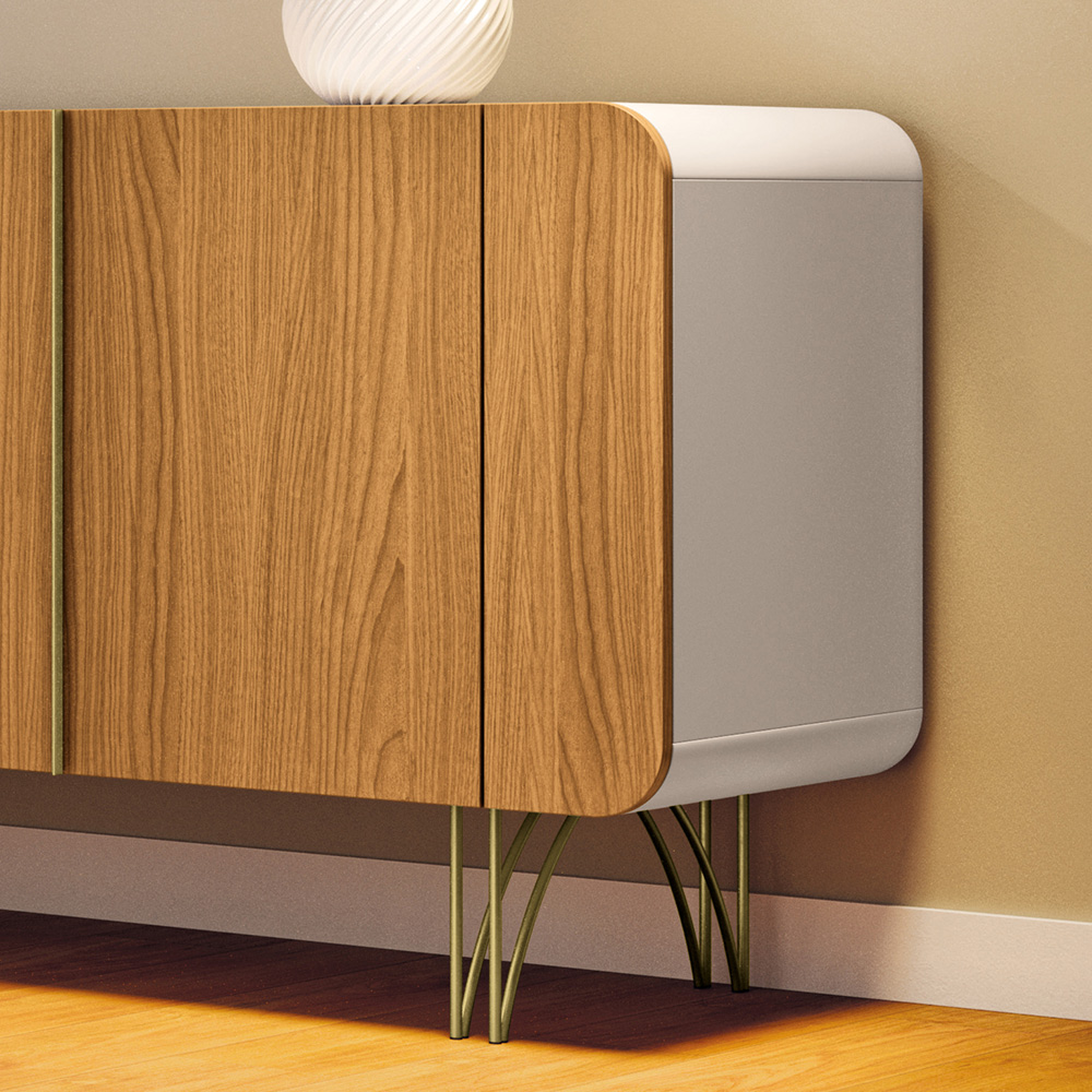 Aparador Buffet Bar Para Sala 04 Portas 220 cm Santiago B01 Off White Cinamomo - Lyam