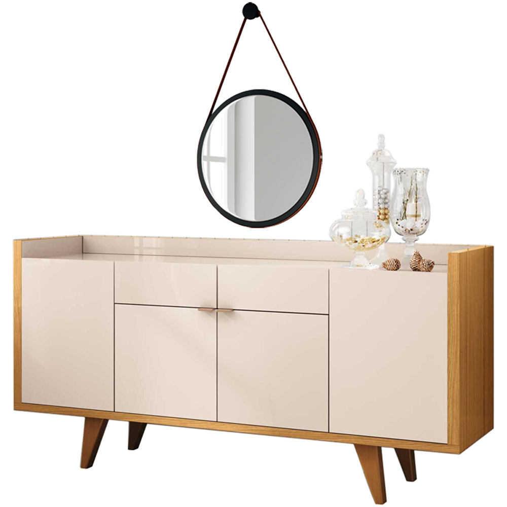 Aparador Buffet Havana Com Espelho Adnet 54cm Preto B01 Off White Cinamomo - Lyam Decor