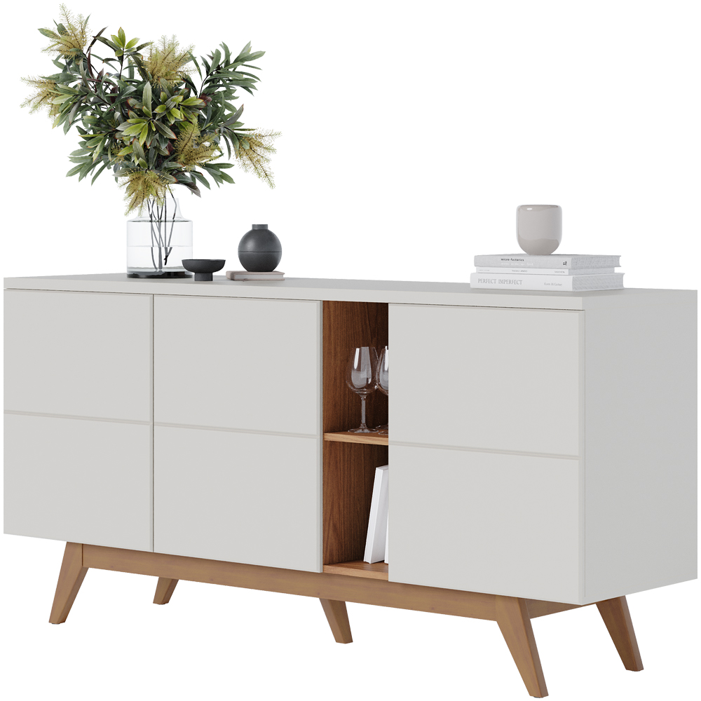 Aparador Buffet Para Sala De Jantar 03 Portas Íris C04 Off Matte Freijó - Lyam