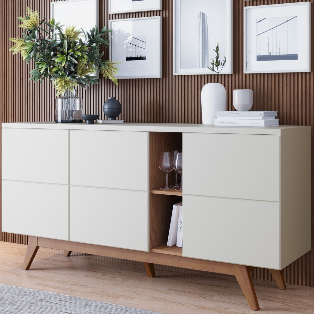 Aparador Buffet Para Sala De Jantar 03 Portas Íris C04 Off Matte Freijó - Lyam