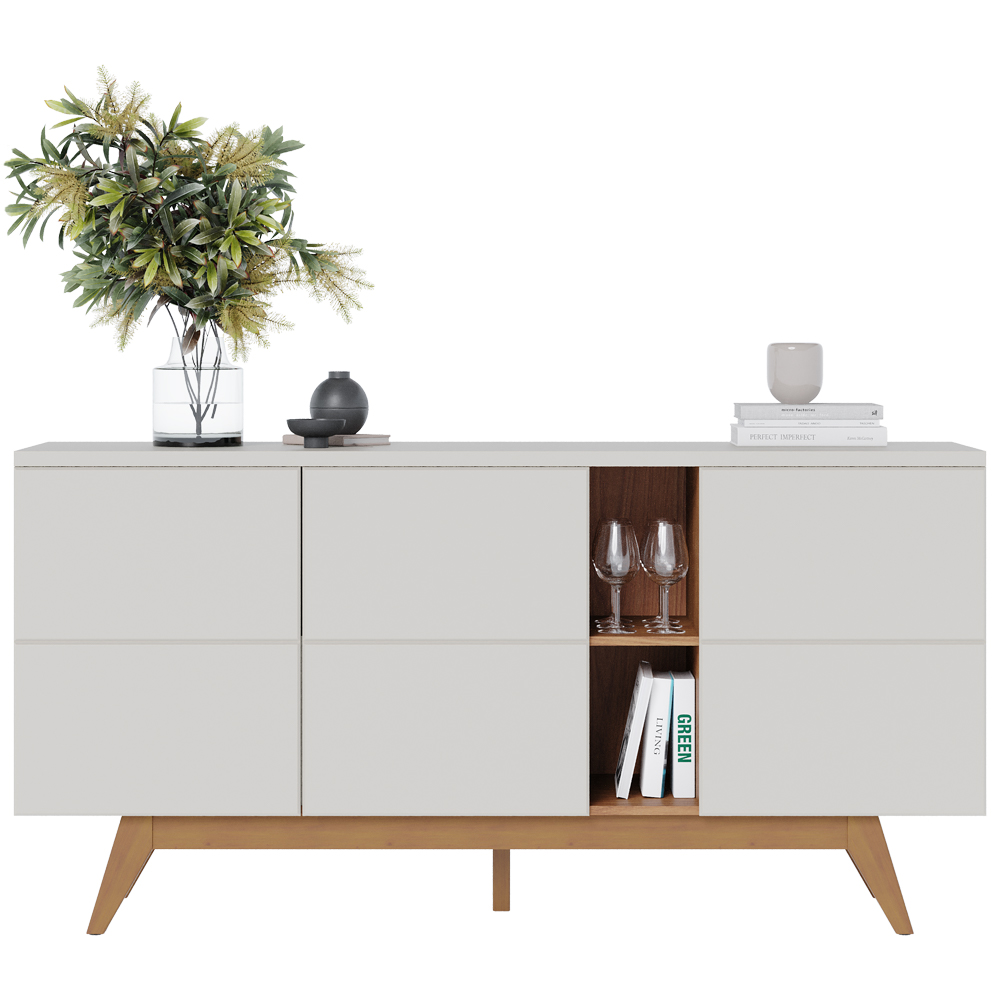 Aparador Buffet Para Sala De Jantar 03 Portas Íris C04 Off Matte Freijó - Lyam