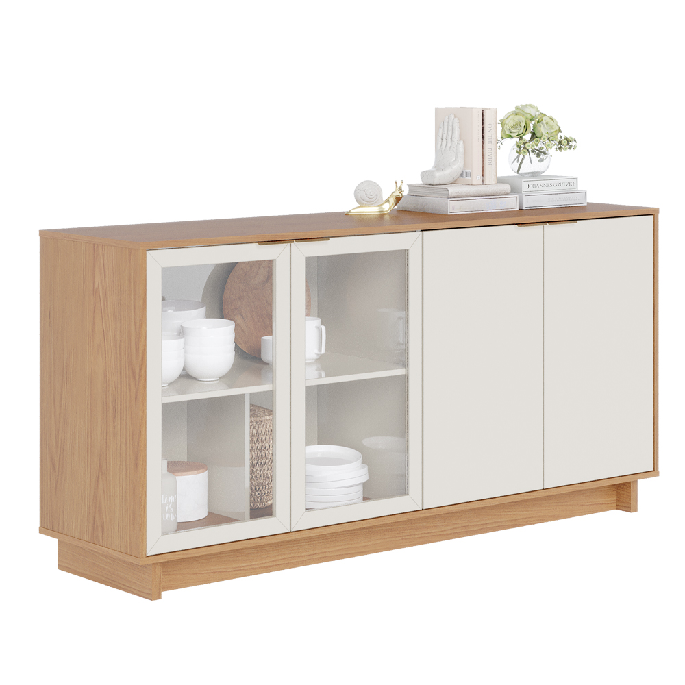 Aparador Buffet Para Sala de Jantar 04 Portas Áustria C04 Freijó Off White - Lyam Decor
