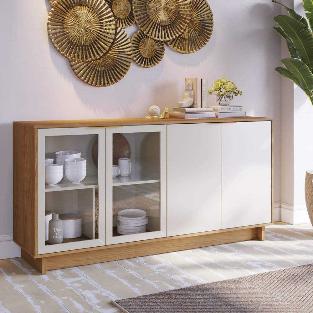 Aparador Buffet Para Sala de Jantar 04 Portas Áustria C04 Freijó Off White - Lyam Decor