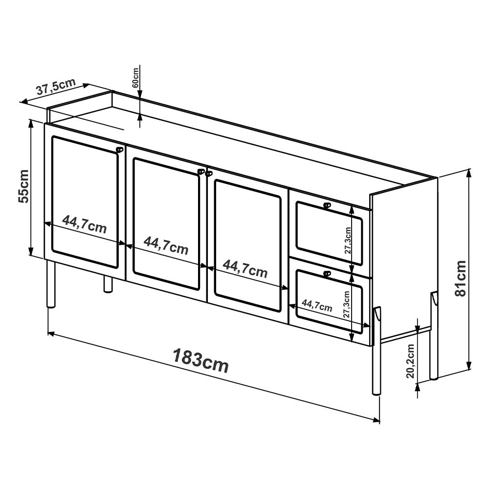 Aparador Buffet Para Sala de Jantar 183cm Pés Madeira Moss A03 Hanover Roble - Lyam Decor