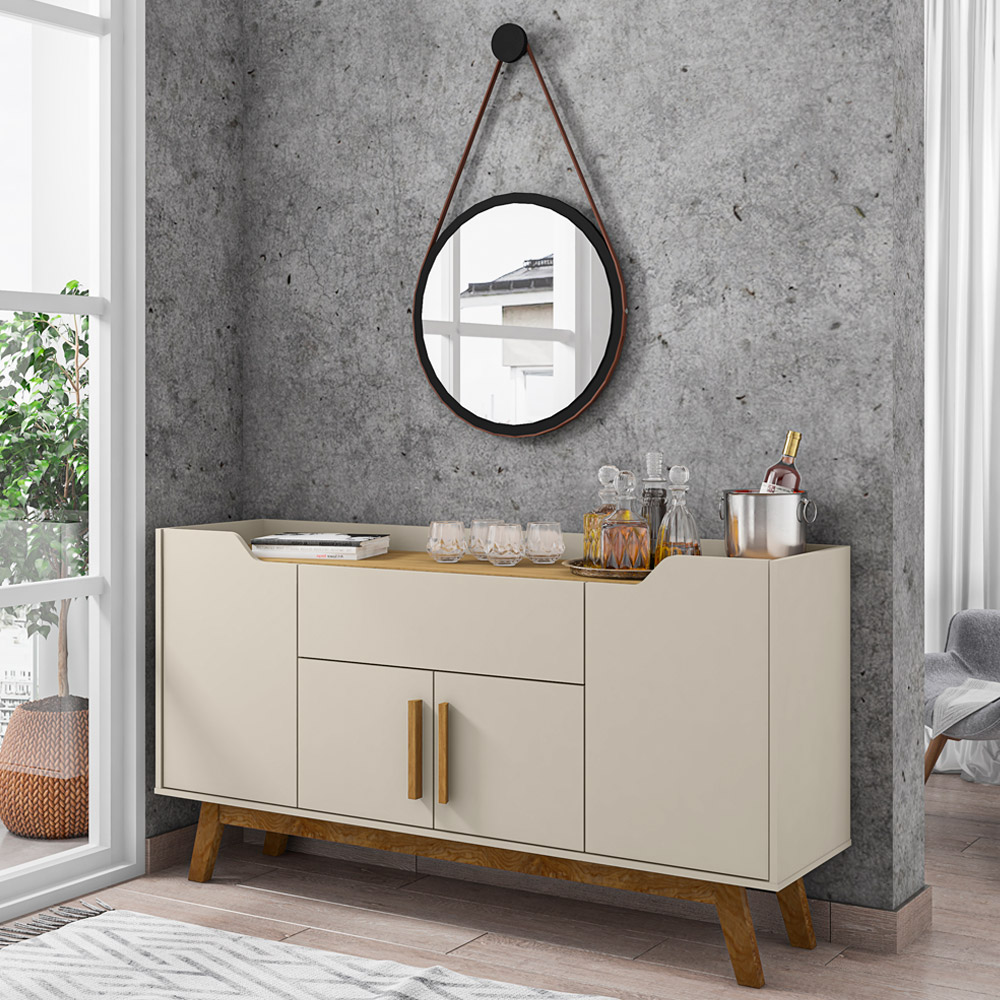 Aparador Buffet Sala Jantar Future B02 Off White Cinamomo com Espelho Adnet 54 cm Preto - Lyam Decor
