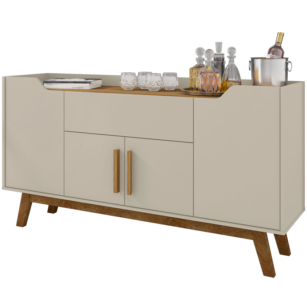 Aparador Buffet Sala Jantar Future B02 Off White Cinamomo com Espelho Adnet 54 cm Preto - Lyam Decor