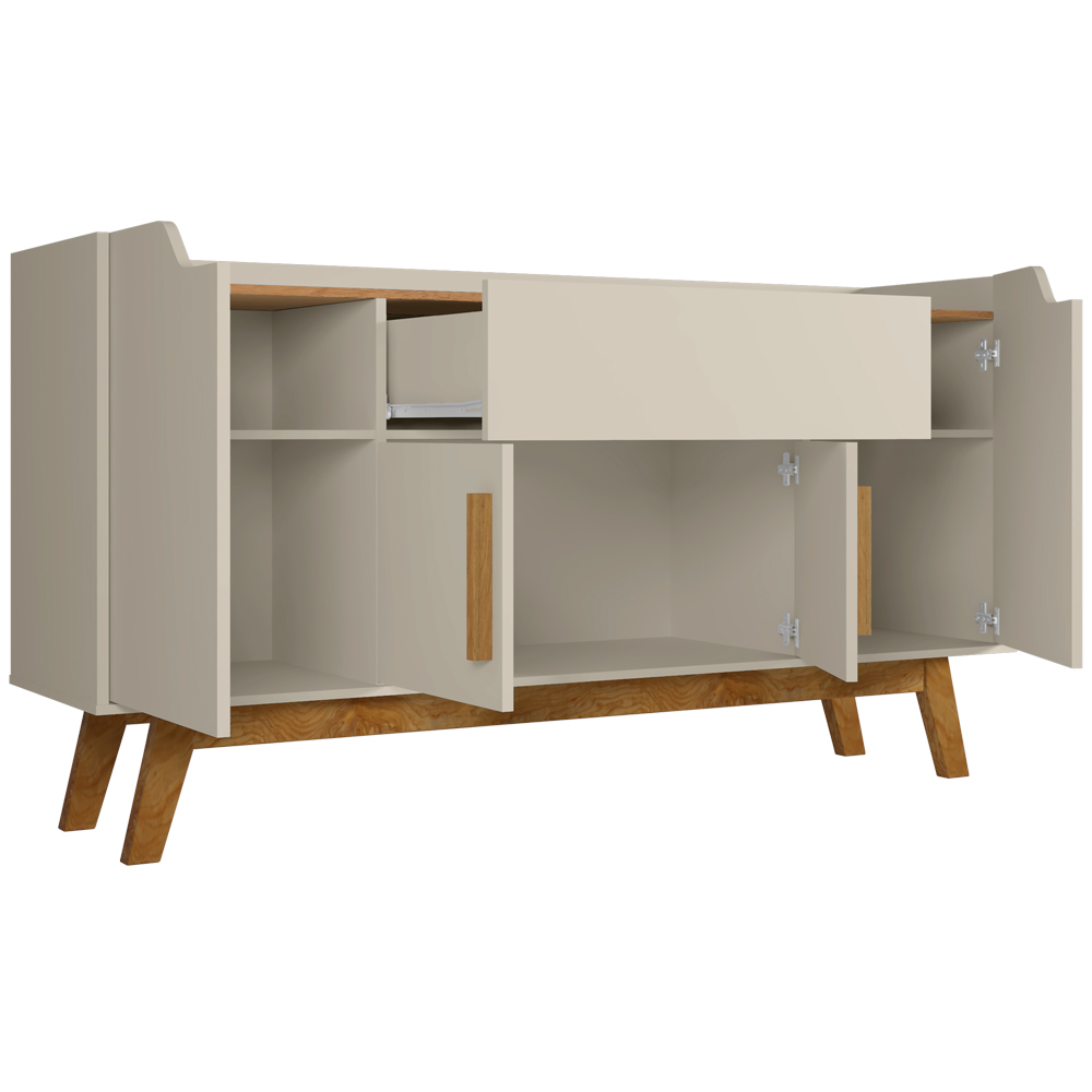 Aparador Buffet Sala Jantar Future B02 Off White Cinamomo com Espelho Adnet 54 cm Preto - Lyam Decor