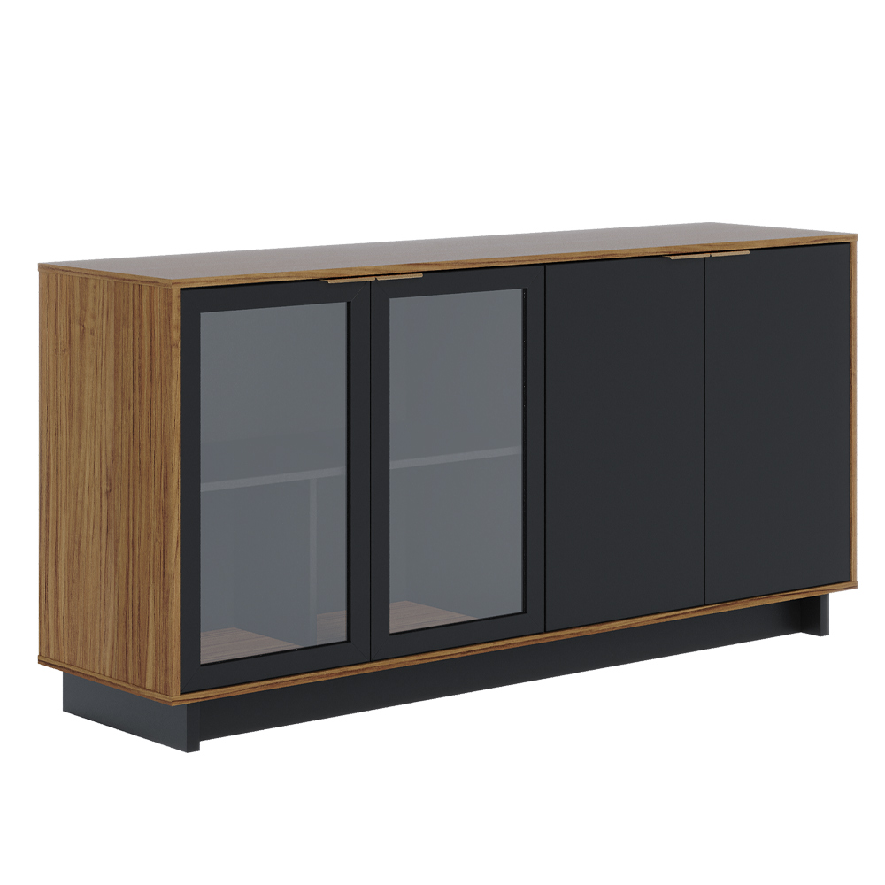 Aparador Buffet Sala de Jantar Áustria C04 Preto Noce Milano Com Espelho Adnet Preto - Lyam Decor