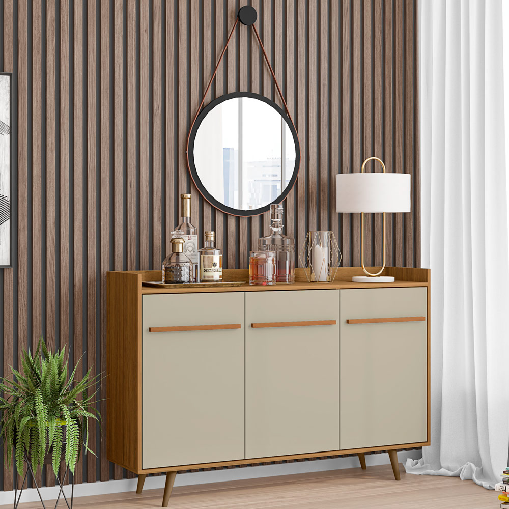 Aparador Buffet Sala de Jantar Moscou com Espelho Adnet 54 cm B02 Off White - Lyam Decor