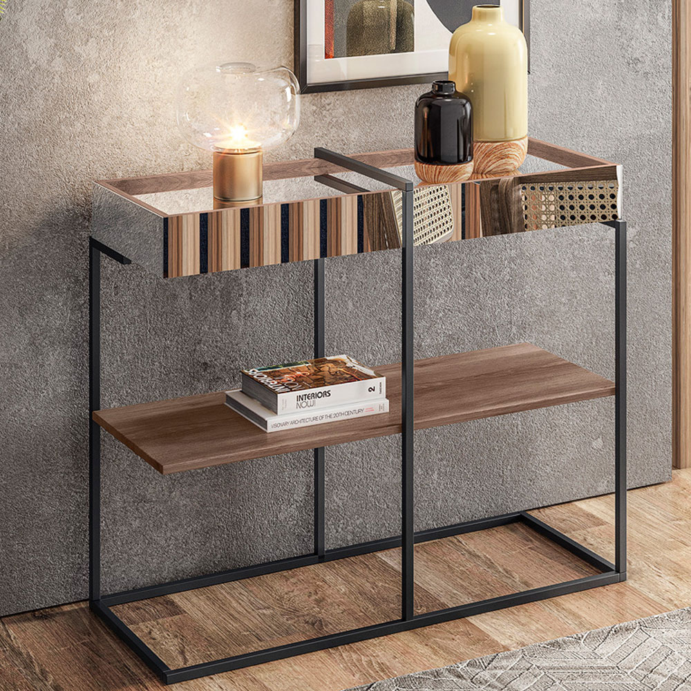 Aparador Decorativo Espelhado com Prateleira Multiuso Industrial D01 Design Demolição - Lyam Decor